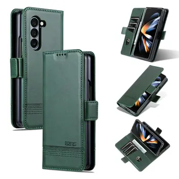 Луксозен портфейл Funda Galaxy Z Fold 5 от изкуствена кожа в стил Ретро, с окачени магнитна книга на премията, пълно покритие за SAMSUNG Z Fold5, 5-кратни чанти и калъфи за телефони