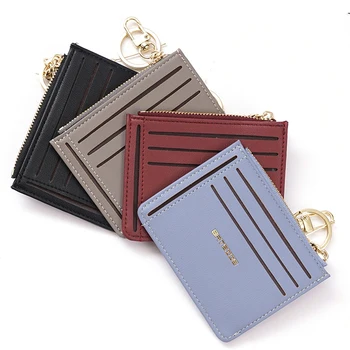 Модерен Корейски женски Кратък чантата е от мека кожа с цип, документ за самоличност, държач за кредитни бейджей, портфейл за монети с брелоком за ключове, държач за карти