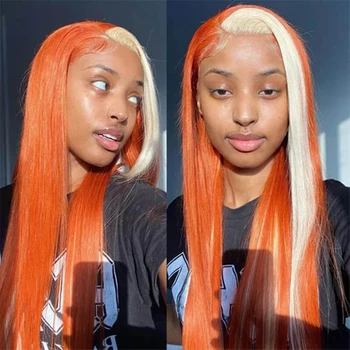 Директен Червеникаво-оранжева перука, Завързана с 613 светли ивици 13x4, Дантела пред перука от човешка коса, за жени, предварително выщипанные бразилски коса Remy