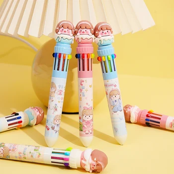 Скъпа Химикалка химикалка с Анимационни герои за момичета Kawaii, 10 Цвята, Гел химикалки с цветна с мастило, 0,5 mm, Натиснете дръжката, подаръци за деца, Корейски Канцеларски материали