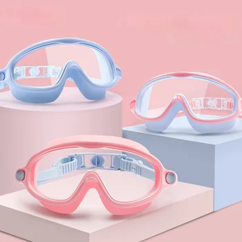 Детски плувни очила, водоустойчиви, фарове за мъгла, за гмуркане с висока разделителна способност, за момчета и момичета, прозрачни, в голяма рамка, професионални