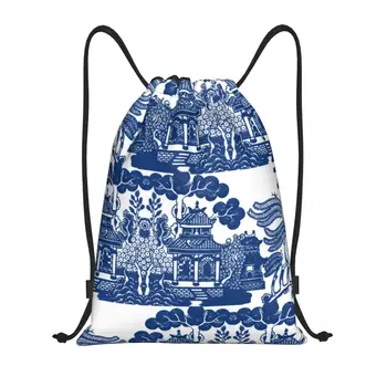 Blue Willow Chinoiserie Синьо-Бял Порцелан Вдъхновяващи Раница на съвсем малък, Спортна Спортна чанта за Жени и Мъже, Чанта за Пазаруване