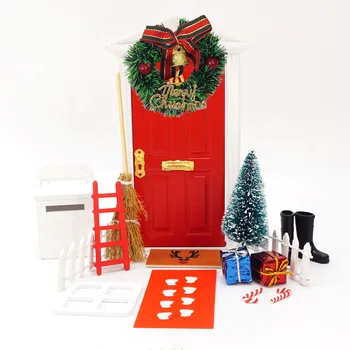 Декор Коледен фестивал, Червен дървена врата комплект, Врата на Елфа, Градински аксесоари, вратата куклена къща със собствените си ръце