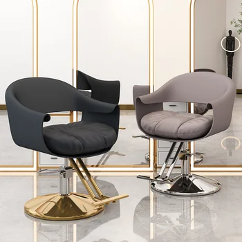 Стол за фризьорски салон с кожена каишка, Нов въртящ се на 360 ° Голям работен стол за подстригване от неръждаема стомана, мебели за интериора
