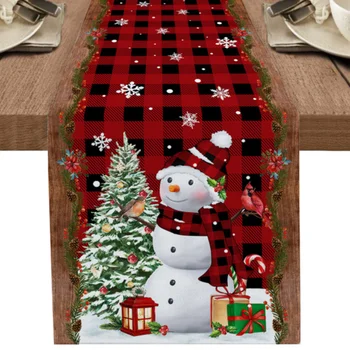 Коледен снежен човек в червената клетка, декорация във формата на Снежинки, работна маса, украса за сватбени партита, маса от плат, домашен маса за хранене