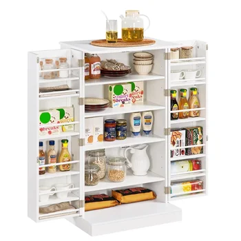 Шкаф за съхранение на Кухненски килер SmileMart с Врати и регулируеми рафтове за кухня Бяла 23,5 