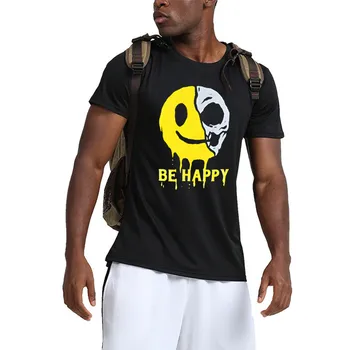 Мъжки висококачествена тениска с принтом щастие и скелета, Свободна тениска с кръгло деколте в спортен стил, бързо съхнещи мъжки ризи с къс ръкав