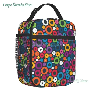Цветна Безшевни модел С Кръгове, Изолирани чанти за обяд, Дамски чанти с абстрактен Геометричен Модел, Преносим термохолодильник Bento Box