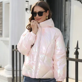 Светъл памучно палто с качулка за жени, новият старт на Зимата 2023, Ежедневни дамски дрехи, Модни Розово-бяла женска Хлебная яке с дълъг ръкав