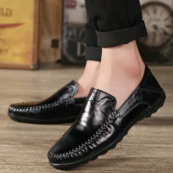 Мъжки ежедневни обувки на луксозна марка 2020 г., кожени мъжки ежедневни обувки, дишаща и хлъзгави черни обувки за шофиране, по-големи размери 37-46