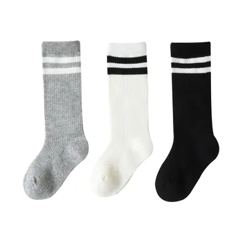 Спортни чорапи на райета за малки момичета и момчета, разтеглив обикновена окото детски чорапи над прасците, дълги чорапи за деца, студентски чорапи за деца