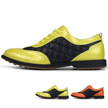 Професионален мъжки спортни обувки за голф, луксозна марка модел обувки, мъжки Зелени и Оранжеви обувки за голф, мъжки спортни обувки, от естествена кожа, мъжки спортни обувки