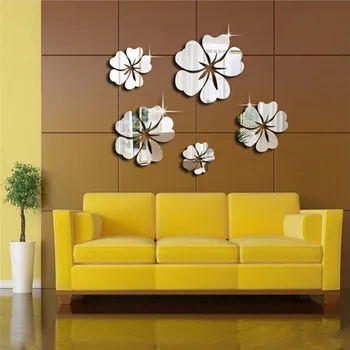 3D Огледален цвете художествена свалящ стикер на стената, акрилна стенни стикер, Декорация за дома, Романтика и модерни стикери за стена, Pegatinas