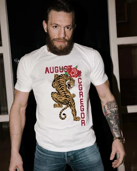 Тениска с изображение на тигър Mouth Cannon Конър Макгрегър, мъжка тениска с изображение боец на Годината на тигъра в тайланд бокс, случайни улични тренировъчен топ