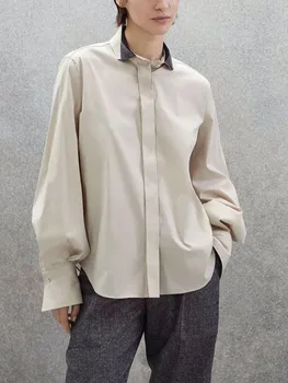 2 цвята, Дамски Блуза с Неправилна форма с дълъг ръкав, Однобортные ежедневни дамски есенни ризи, Новост 2023, универсални