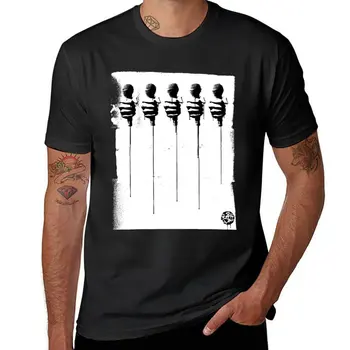 Нови пет микрофони - Черно-бяла тениска, тениска нова версия, летни дрехи, Естетична дрехи, Къса тениска, тениски за мъже