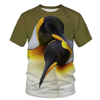 2023 Новата модерна тениска с къси ръкави и 3D принтом животни, Пингвини, Мъжки Забавна Ежедневна тениска, Потник Размер Плюс XS-5XL