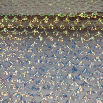 Окото долната лазерна илюзия, цветен градиент плат с бродерия от мъниста под формата на риба везни и пайети за сценичната дрехи