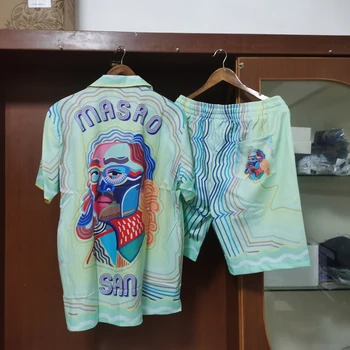 Ризи Казабланка-Високо качество с Кралят на Покер, цветни Вълнообразни принт, Къс ръкав 3XL, Лятна Хавайска риза за мъже и жени y2k