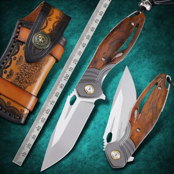 Нов сгъваем нож M390 прахово дръжка от стомана и дърво за оцеляване на открито, Риболов, къмпинг, лов, нож за самозащита, EDC режещ инструмент