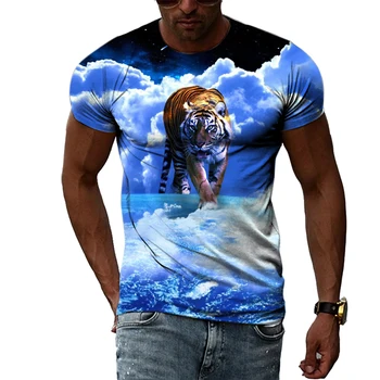 Летен тренд, Графични тениски с изображение на животно, символ на Тигър, Мъжка мода, Ежедневни индивидуалност, Градинска облекло, тениски с принтом в стил хип-хоп Харадзюку