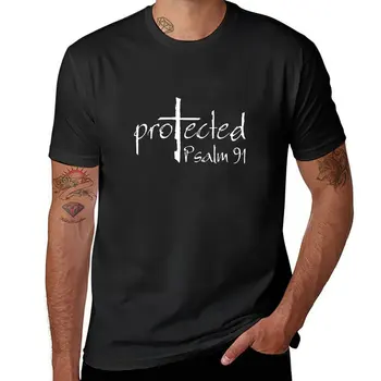 Нов кристиан дизайн - защитен - Тениска Psalm 91, бели тениски за момчета, мъжки обикновена тениска с къс ръкав