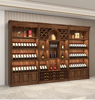 Обичай витринный шкаф за червено вино от масивно дърво ретро стенен винарска изба винарска изба вино линия търговски рафтове за изложбата на стоки бял винен шкаф
