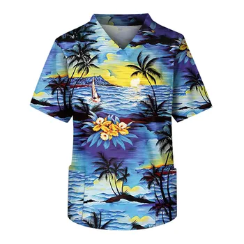 Мъжка лятна Нова Свободна риза с къс ръкав и принтом, жилетка, плажни ризи с най-високо ръкав, Мъжки ежедневни Летни модни ризи с къс ръкав