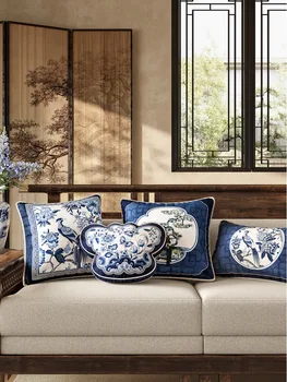 Китайската синьо-бяла калъфка за възглавница Procelain, калъфка с принтом пеперуди и флора, Възглавници от Тиква, Изкуство, Диван за хол, Домашен декор