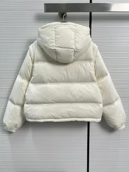 Зимна нова яке-пуховик с качулка, Универсална топло яке в бяло утином топола, модерен 3-цветно дамско късо палто с подвижна ръкав