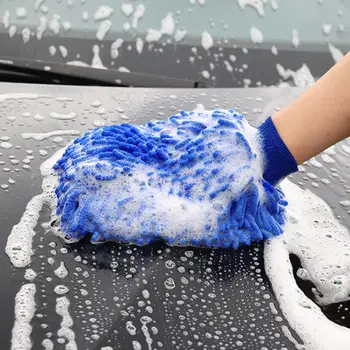 1 чифт Ръкавици за миене на колата от синельной микрофибър, двустранно почистване на силно водопоглъщаемост, дебели ръкавици за миене на автомобили