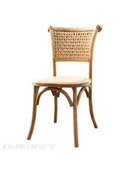 Американски Трапезария стол в скандинавски Стил, прост стол от кафе ратан в Ретро стил, Дизайнерски стол за Чайната Стая, Масив Дърво Ръчна изработка, Удобна Изкуство