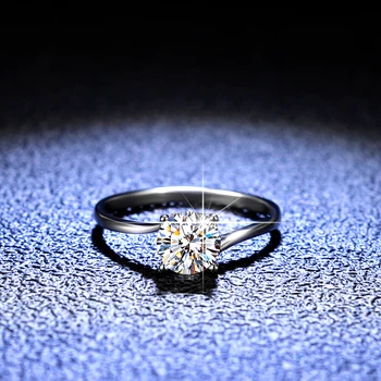 Промоции за безплатна доставка, Сребърни пръстени с Муассанитом Simply Solitaire 925 Проба, Оригинални сертифицирани бижута на Луксозни Сватбени рокли
