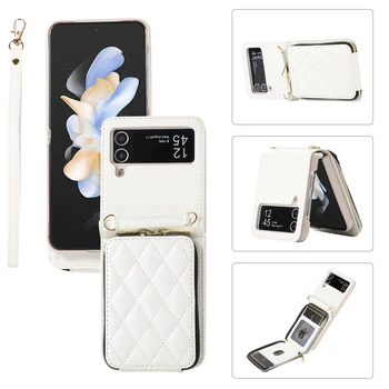 Калъф за мобилен телефон със задните джобове, защитен калъф от надраскване, чанта за телефона, през рамо, кожен калъф за телефон Z-Flip 3/4 / 5r