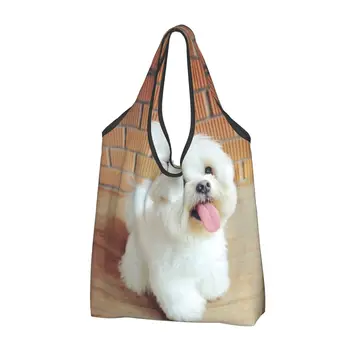 Дамски Ежедневни чанта за пазаруване с малтийски малко Куче, Голямо Голям чанта-тоут, Преносима чанта за съхранение, Сгъваеми чанти