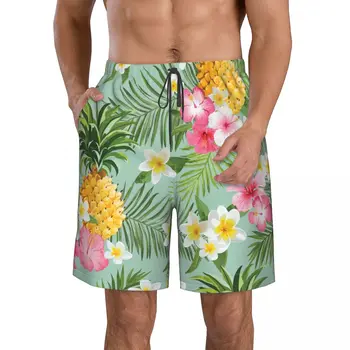 Хавайски ананас, ежедневни панталони с плоска предна част за мъже, плажни панталони на съвсем малък, комфортни шорти за дома