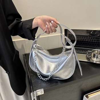 Дамски Малка чанта с ципове под мишниците, модерна чанта през рамо, чанта-верижка от изкуствена кожа, монофонични Регулируема каишка за през рамо, чантата за пазаруване
