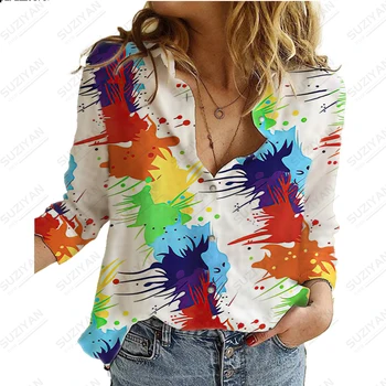 Моден хит на продажбите, женски жилетка с дълъг ръкав и копчета, елегантна и персонални 3D печат, Свободна жена шифоновая риза