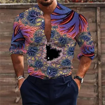 2023 Летни Тропически Хавайски Ризи За Мъже 3d Почивки на Върховете Оверсайз С Дълъг Ръкав, Тениска Мъжка Блуза С Цветен Модел 4xl Camisa