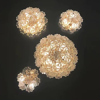 Crystal Луксозна кръгла модерен led тавана лампа в скандинавски стил с романтичен цветен лист Тавана лампа за спални, коридор всекидневна Трапезария