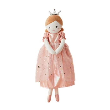 N80C Плюшен момиче, Скъпа мека играчка с рокля и корона, гъвкави ръце и крака, спални аксесоари, подаръци за момчета и момичета