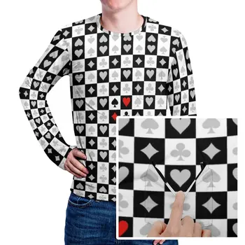 Тениска с изображение на сърце и Джоб За Покер карти, Тениски в стил Хипи, Мъжка Риза в Стил емо, Дизайнерски Тениски с Дълъг ръкав, по-Големи Размери