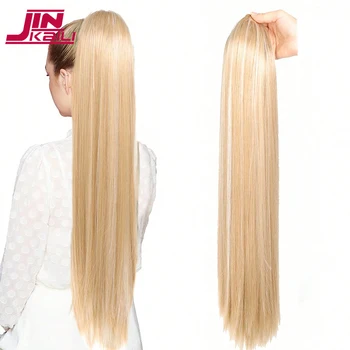 JINKAILI 26 Инча Синтетичен Дълга Права Дантела за удължаване на косата във формата на конска Опашка, Шнола за коса разширения във формата на конска опашка, Прави изкуствена коса