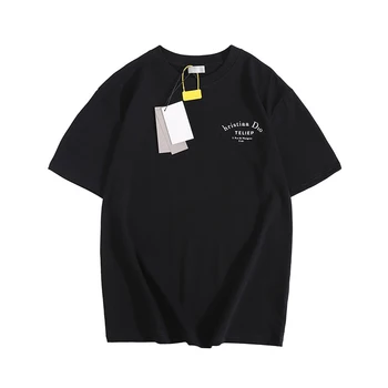 Дамски Мъжка лятна риза с къс ръкав и писмото принтом, върхове с кръгло деколте, градинска дрехи, ежедневни свободна памучен тениска, за мъже с жените