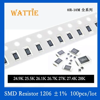 SMD резистор 1206 1% 24,9 K 25,5 K 26,1 K 26,7 K 27K 27,4 K 28К 100 бр./лот микросхемные резистори 1/4 W 3,2 мм * 1,6 мм
