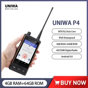 Смартфон UNIWA P4 4 W DMR Аналогов Преносима радиостанция Водоустойчив 4,0 Инча 4 GB + 64 GB MT96762 Восьмиядерный Android 9 Мобилен Телефон 3000 mah NFC