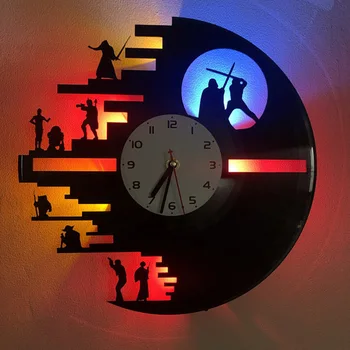 Стенен часовник с винил вътрешната плоскост серия Wars between Stars, творчески Ретро 16 Цвята, led часовници, Декорация на дома, Хол, Спалня