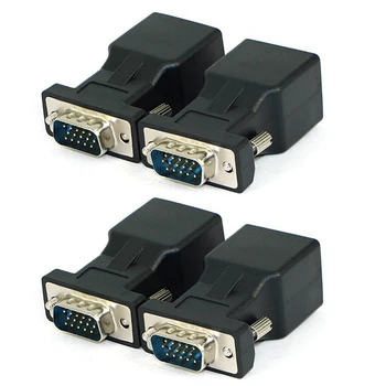 Удължител за VGA 4 бр за да се свържете към мрежовия кабел RJ-45 CAT5 CAT6 20 м, адаптер COM-порта порт LAN Ethernet конвертор
