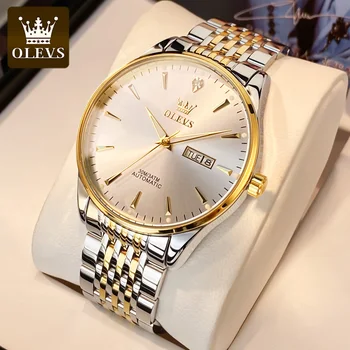 OLEVS луксозни механични часовници за мъже от неръждаема стомана, водоустойчив, светещи, с автоматична дата, бизнес мъжки часовник Relogio Masculino