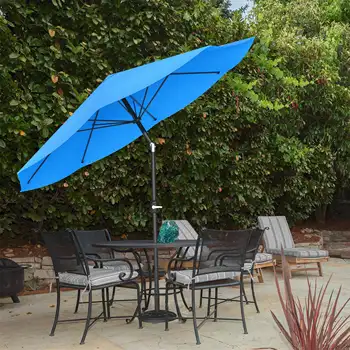 Чадър за двор Pure Garden с автоматичен наклон, 10-крак Алуминий, Лесно се поставя, Светло синьо